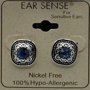 Ear Sense Earrings Nickel Free Hypoallergenic With Blue Gemstone Accent Pre-Owne